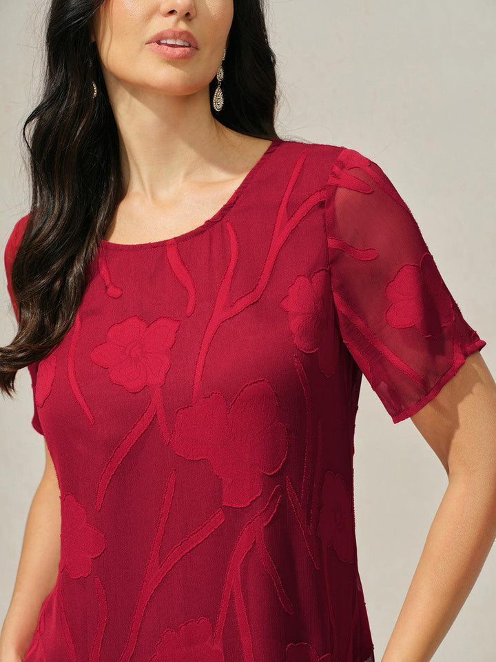 Floral Sheer Chiffon Knee-Length A Line Dress