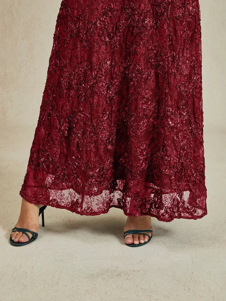 Rosette Lace A-Line Gown with Sequin Embellishment