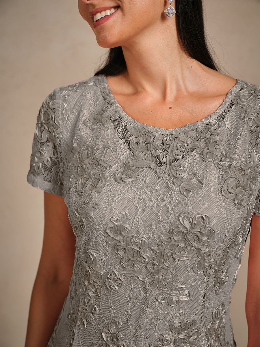 Rosette Lace A-Line Gown with Sequin Embellishment