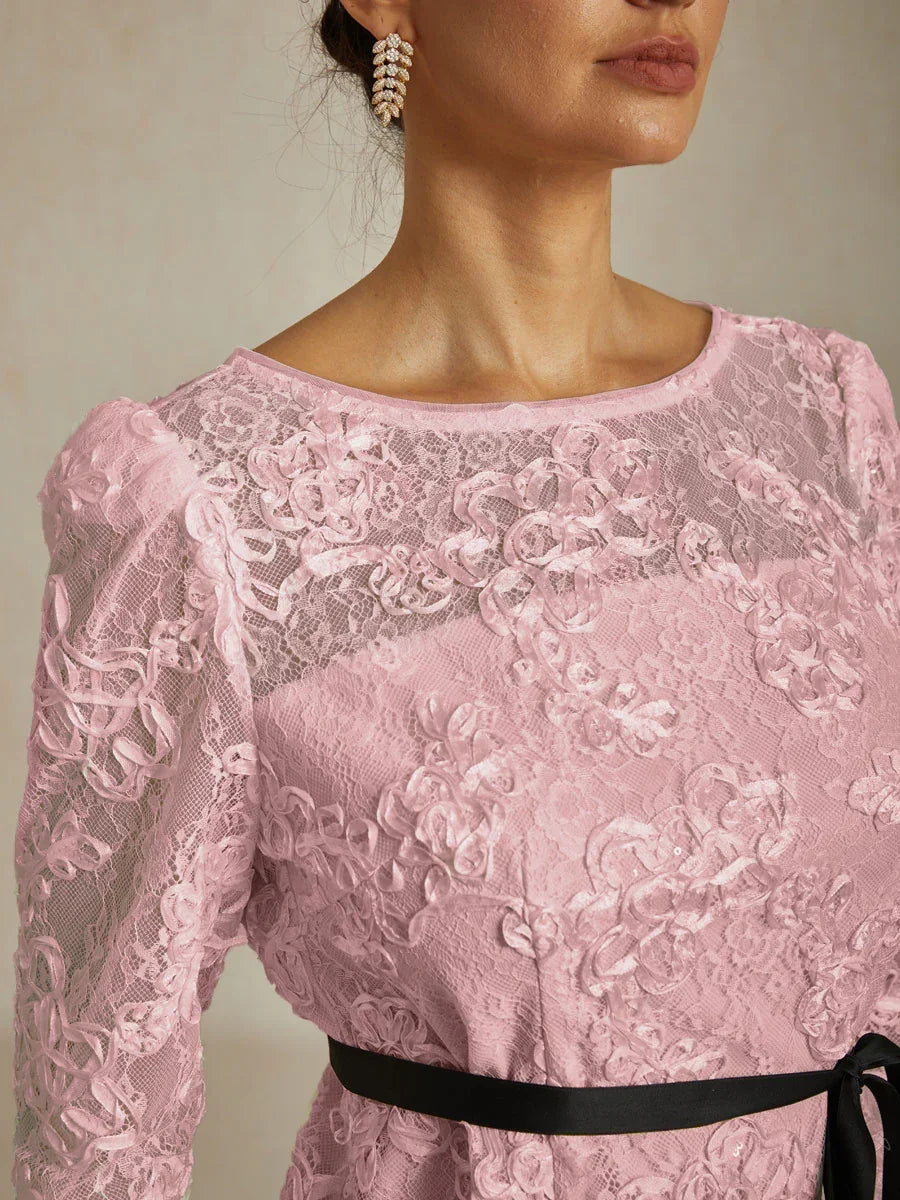 3/4 Sleeve Rosette Lace Blouse with Sequin Detail