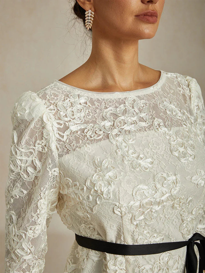 3/4 Sleeve Rosette Lace Blouse with Sequin Detail