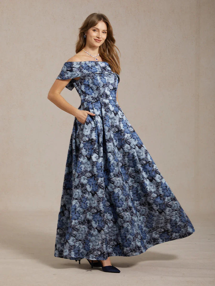 Off the Shoulder Metallic Floral Jacquard Ballgown