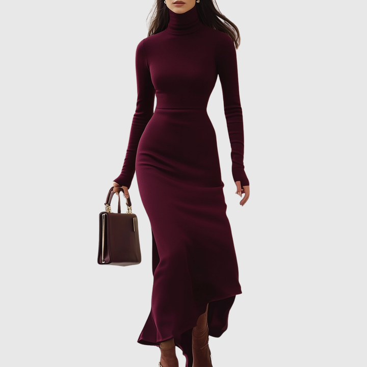 ISABELLE | BURGUNDY TURTLENECK DRESS