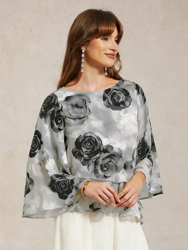 Lace Chiffon Layered Blouse with Floral Print