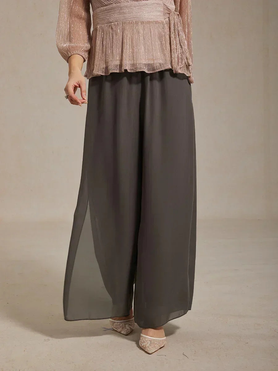 Straight Leg Pant With Chiffon Split Leg Overlay