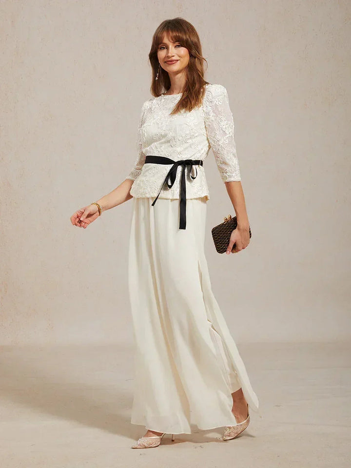 3/4 Sleeve Rosette Lace Blouse with Sequin Detail