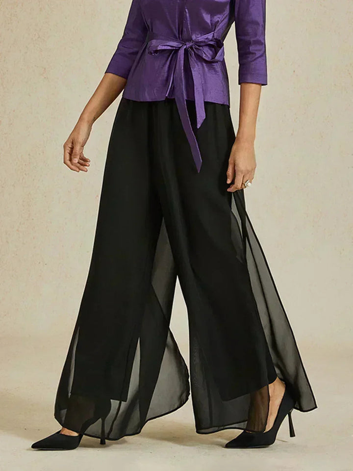 Straight Leg Pant With Chiffon Split Leg Overlay