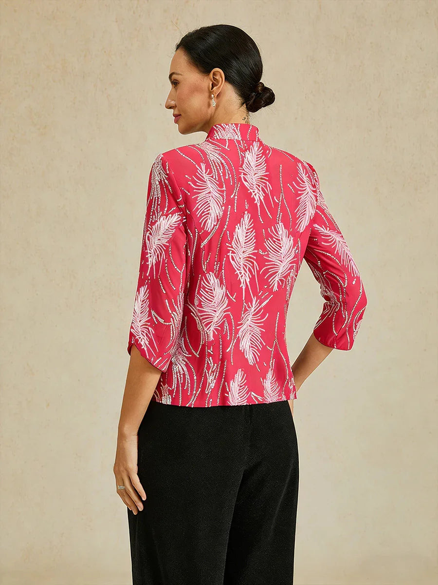 Elegant Mandarin Collar Sequin Twinset