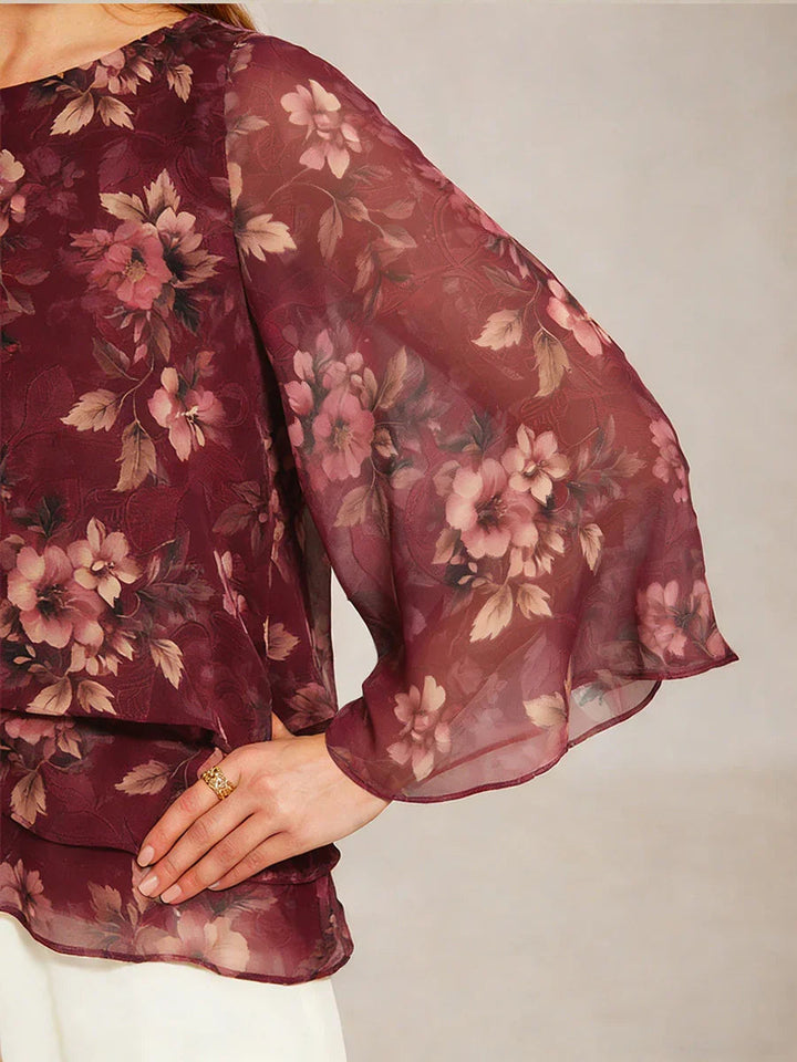 Lace Chiffon Layered Blouse with Floral Print