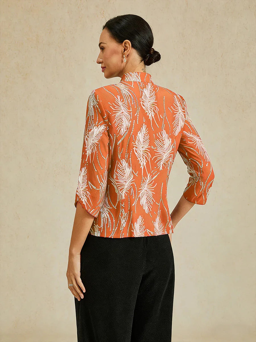 Elegant Mandarin Collar Sequin Twinset