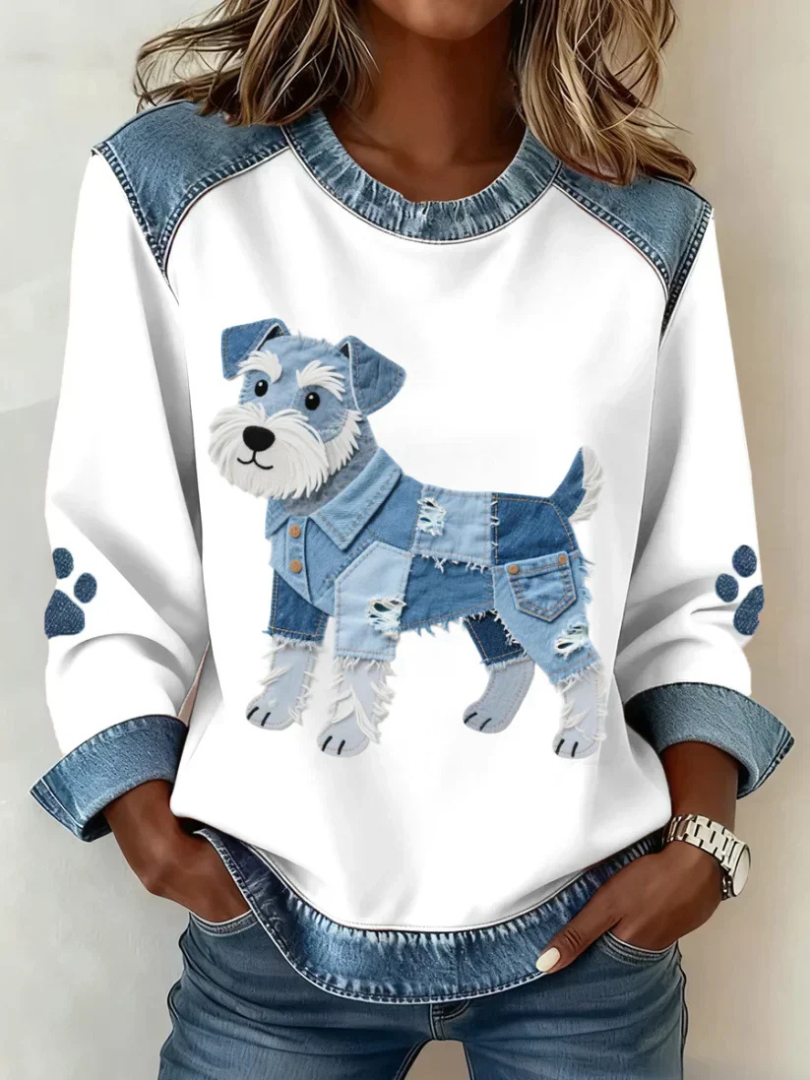 Trinity™ | Denim Accent Dog Print Top