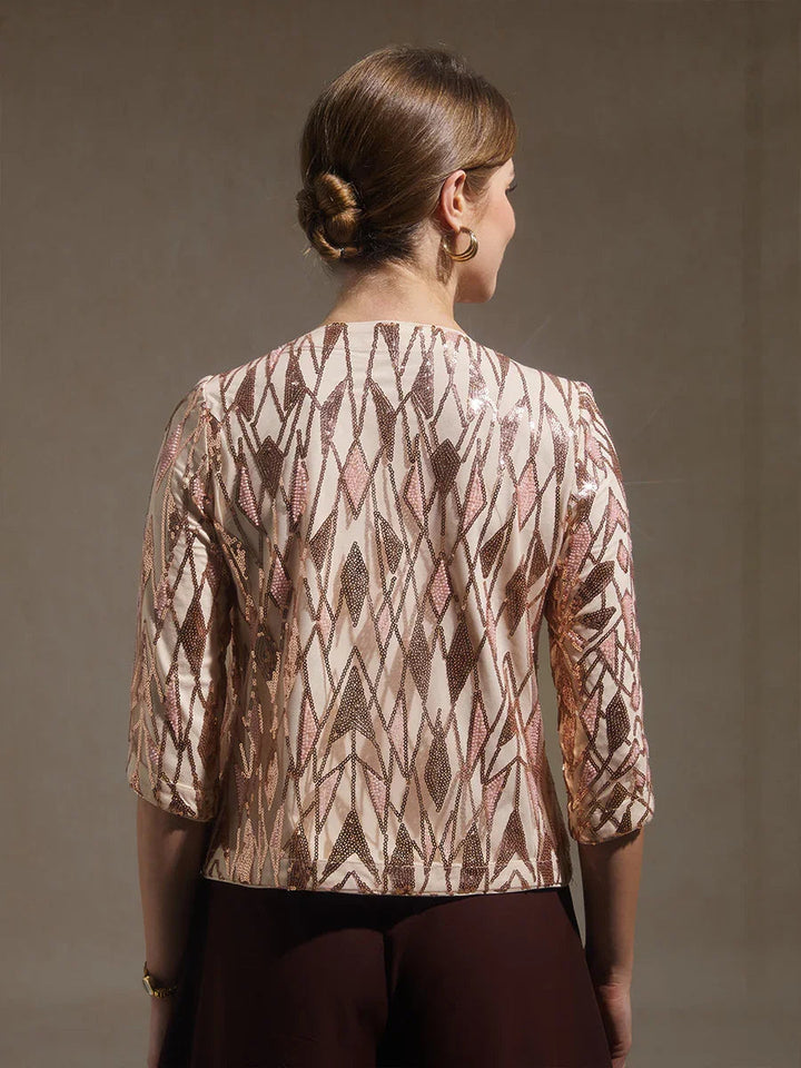 Sequin Beaded Mock Twinset Top