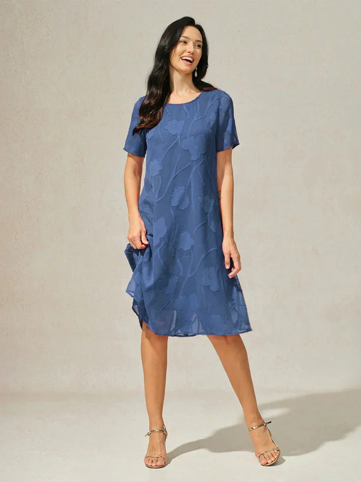 Floral Sheer Chiffon Knee-Length A Line Dress