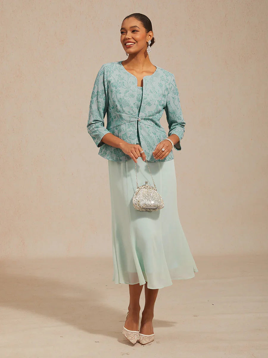 Knit Floral Embellished Jacket Dress