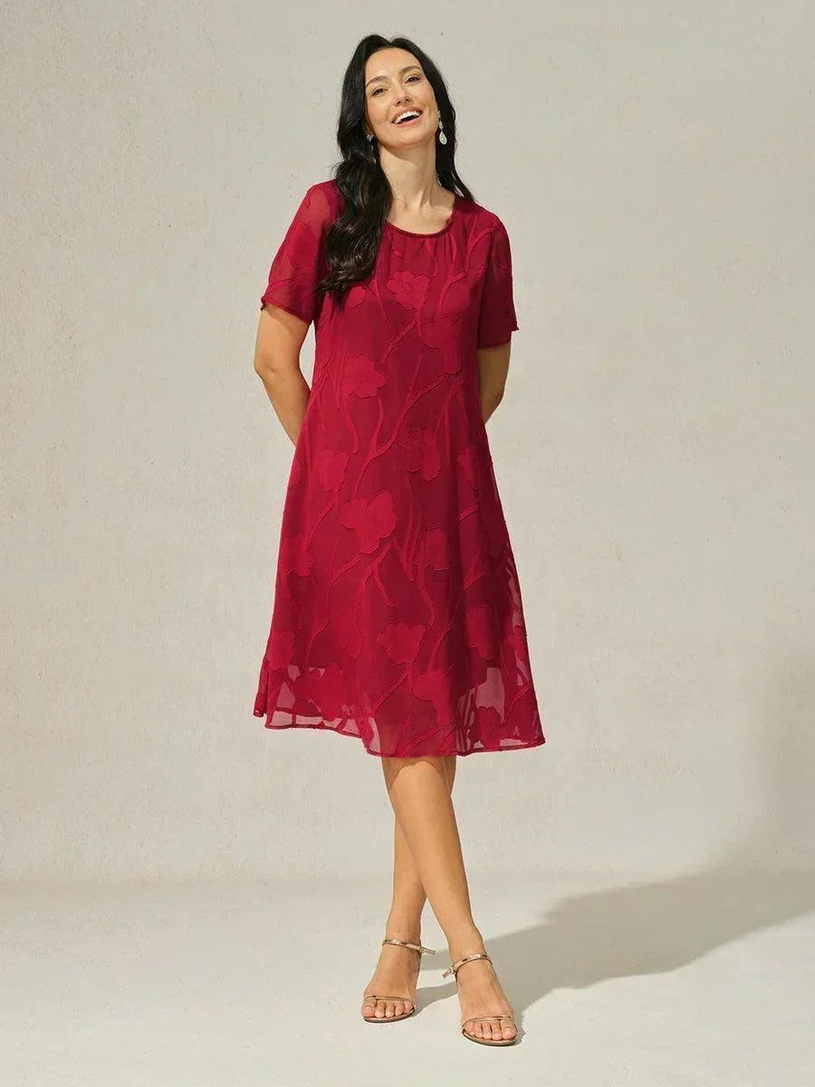 Floral Sheer Chiffon Knee-Length A Line Dress