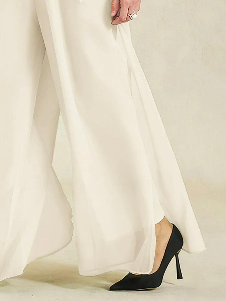 Straight Leg Pant With Chiffon Split Leg Overlay