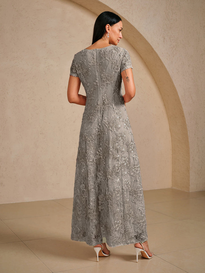 Rosette Lace A-Line Gown with Sequin Embellishment