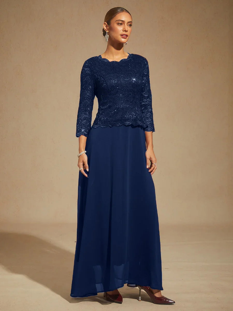 Elegant Lace and Chiffon Floor-Length Dress