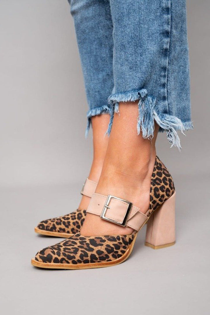 ORLISSE | LEOPARD SUEDE HEEL SANDALS