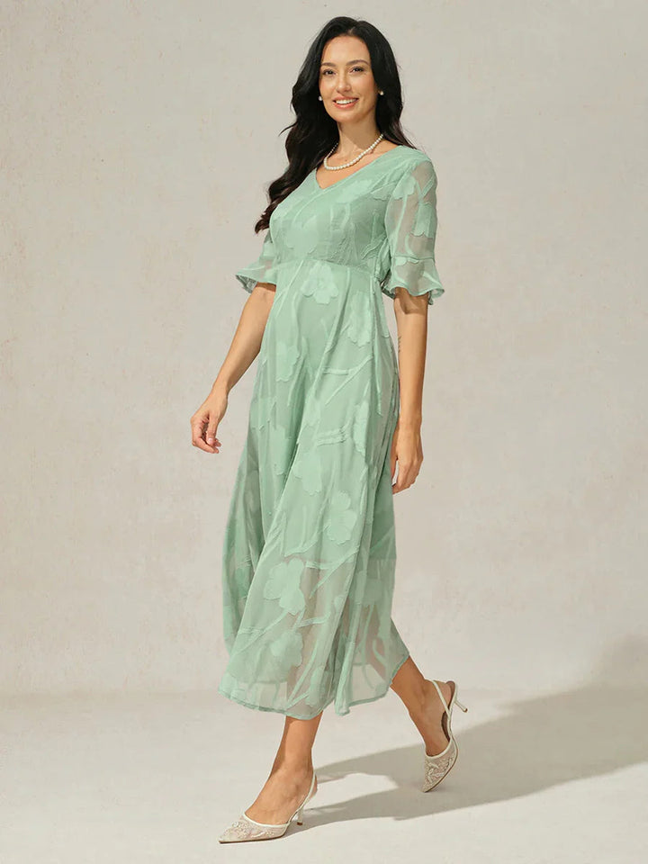Ruffle Flutter Lace Maxi Dress
