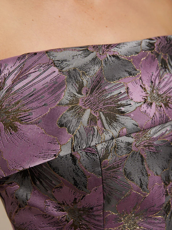 Off the Shoulder Metallic Floral Jacquard Ballgown