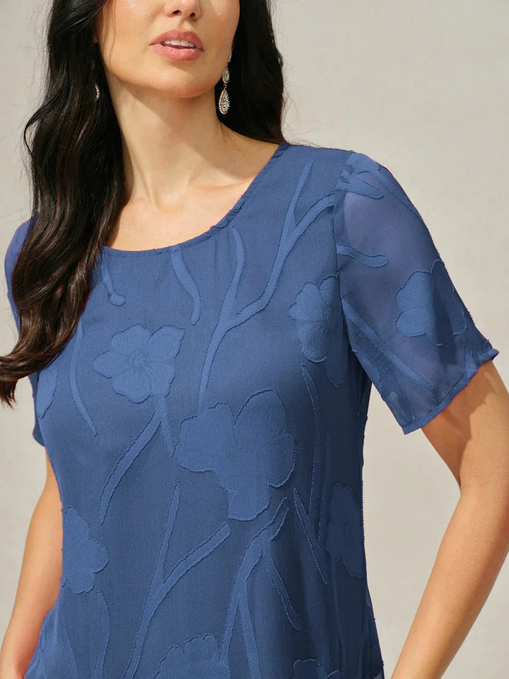 Floral Sheer Chiffon Knee-Length A Line Dress