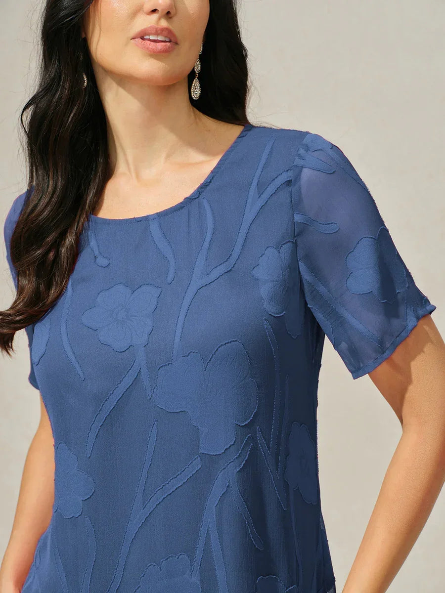 Floral Sheer Chiffon Knee-Length A Line Dress