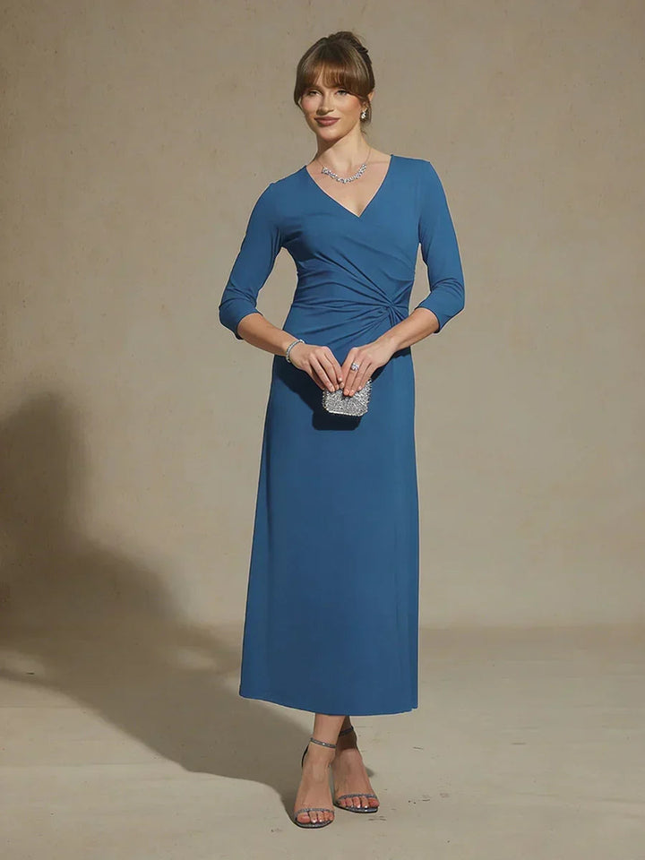 Black V-Neck A-Line Knit Dress with Waist Twist Design