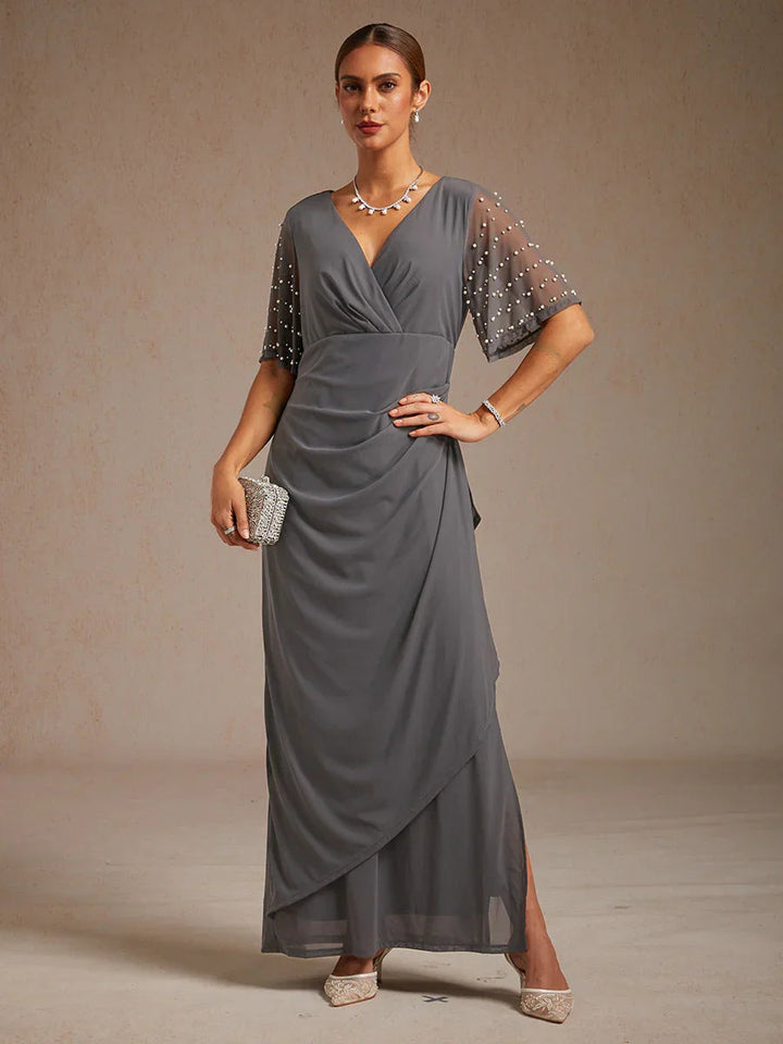 Elegant Formal Dress with Embellished Flutter Sleeves