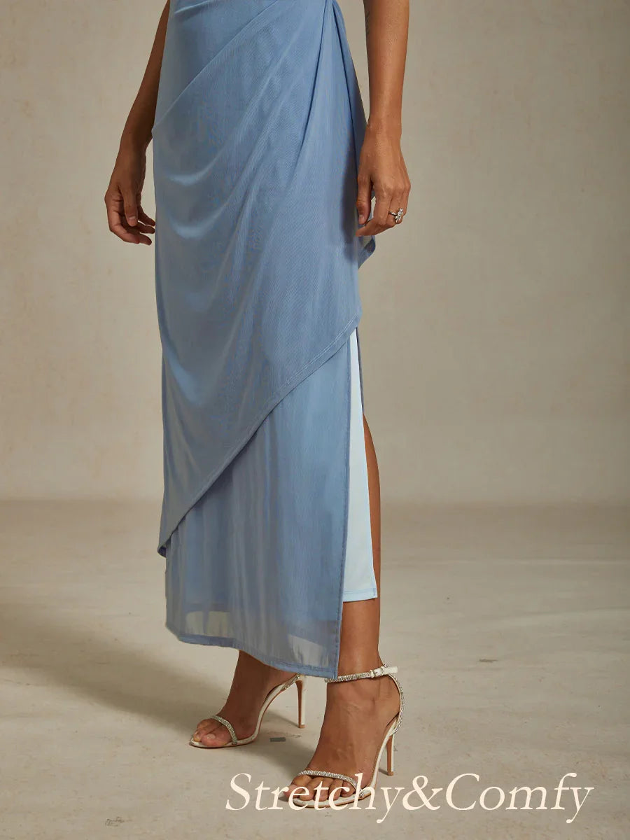 Elegant Formal Dress with Embellished Flutter Sleeves