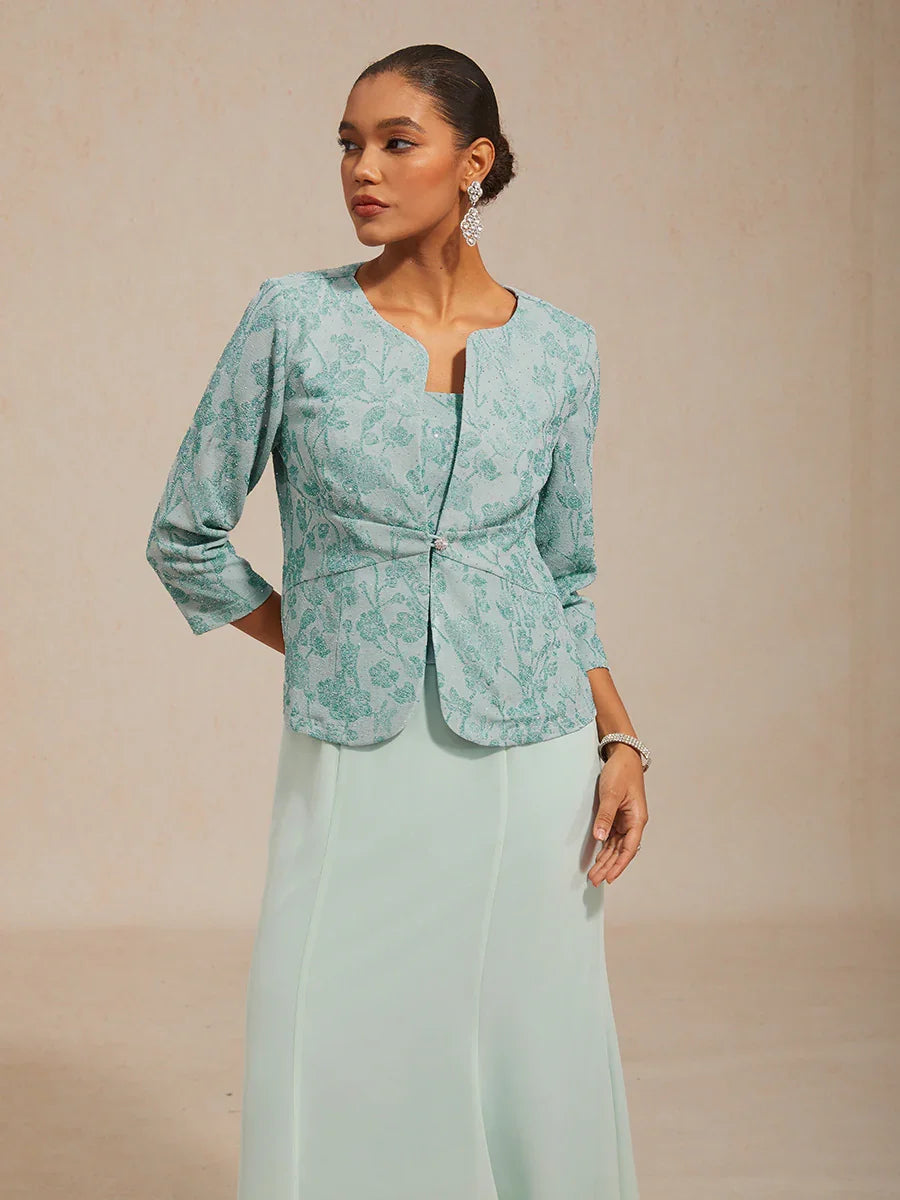 Knit Floral Embellished Jacket Dress