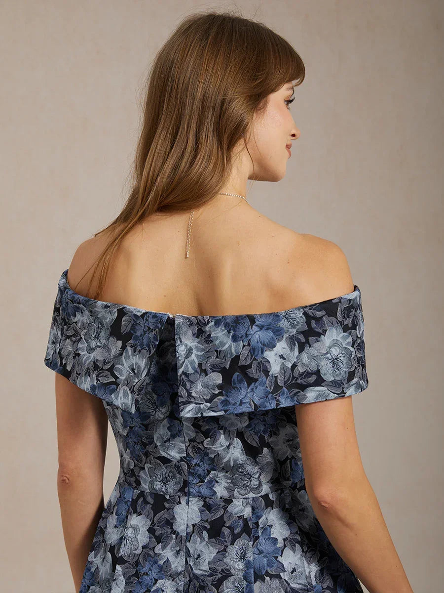 Off the Shoulder Metallic Floral Jacquard Ballgown