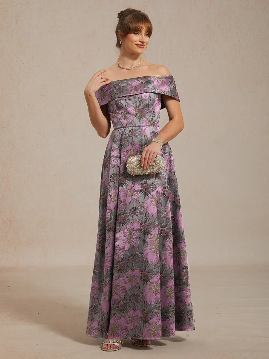 Off the Shoulder Metallic Floral Jacquard Ballgown