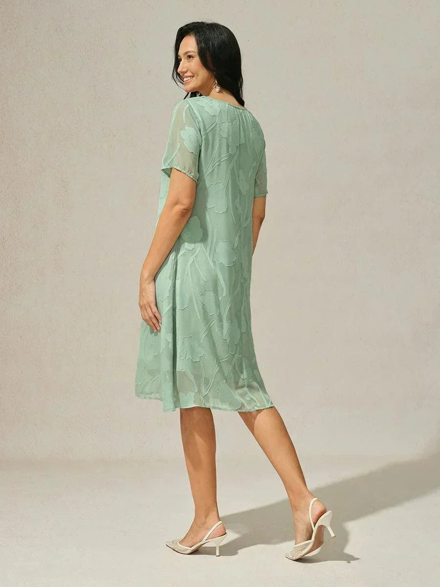 Floral Sheer Chiffon Knee-Length A Line Dress