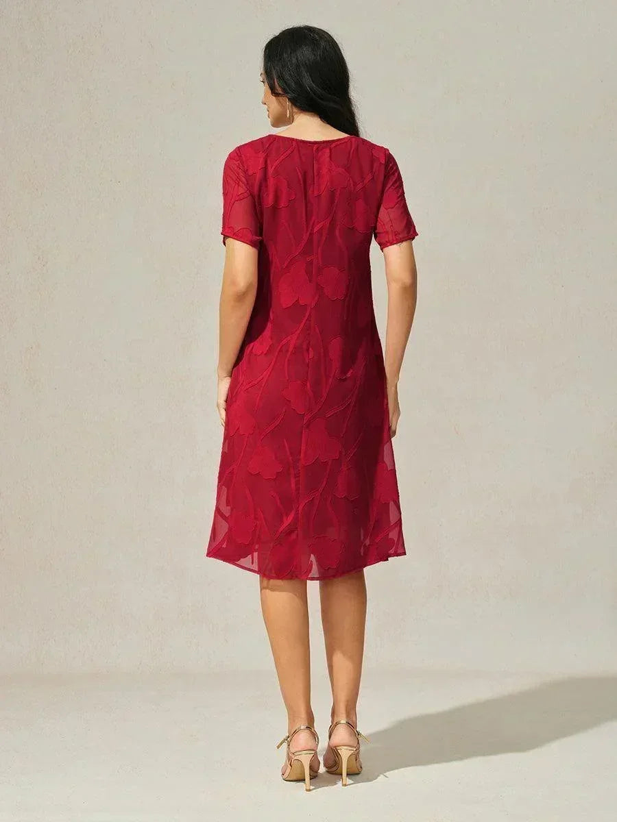 Floral Sheer Chiffon Knee-Length A Line Dress