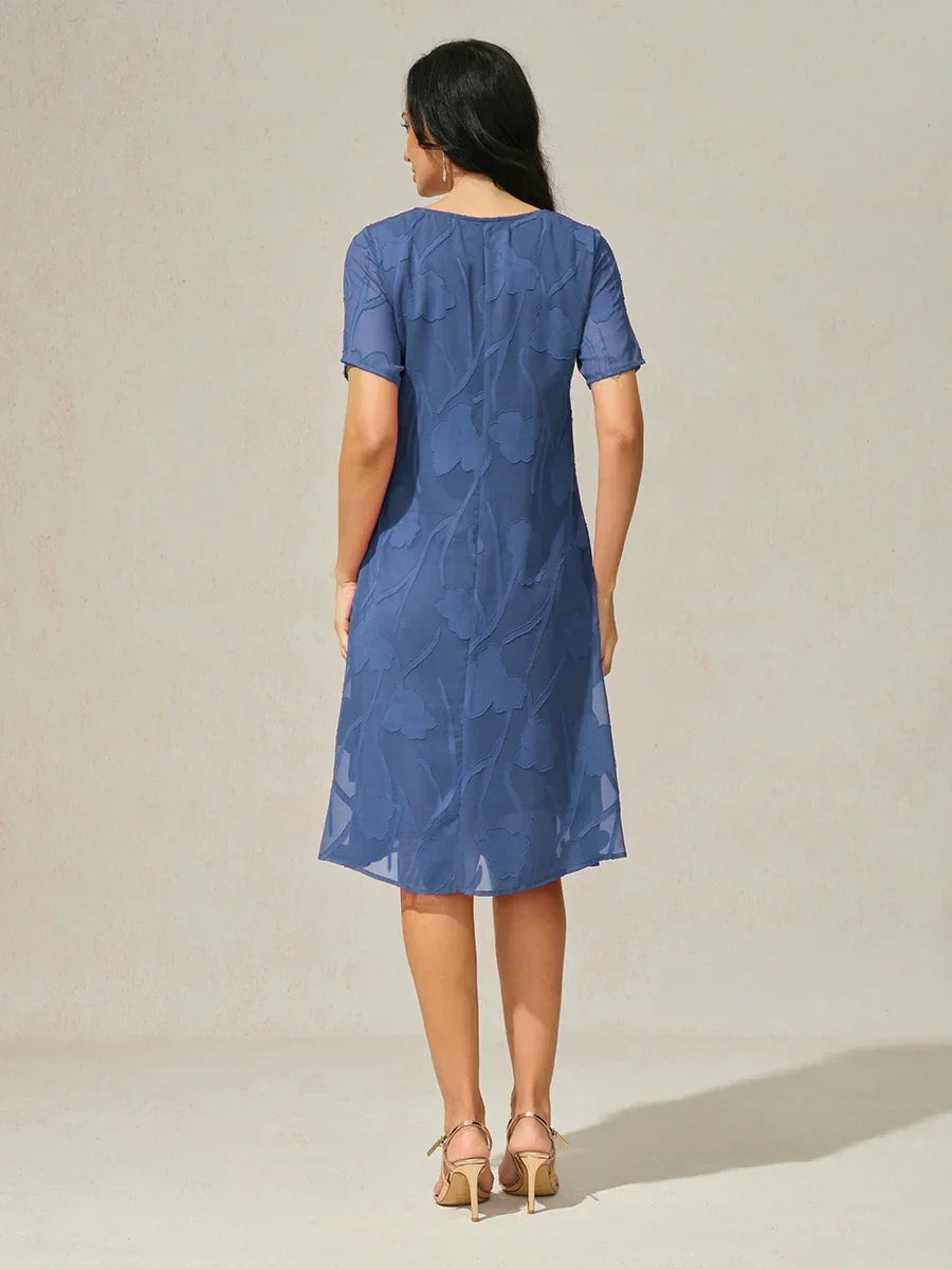 Floral Sheer Chiffon Knee-Length A Line Dress