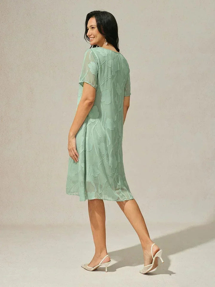 Floral Sheer Chiffon Knee-Length A Line Dress