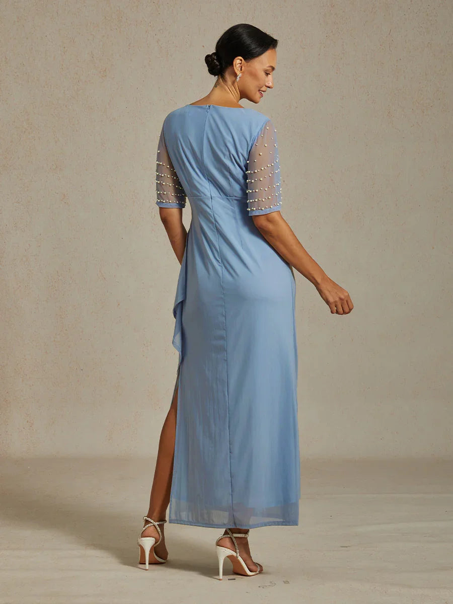 Elegant Formal Dress with Embellished Flutter Sleeves