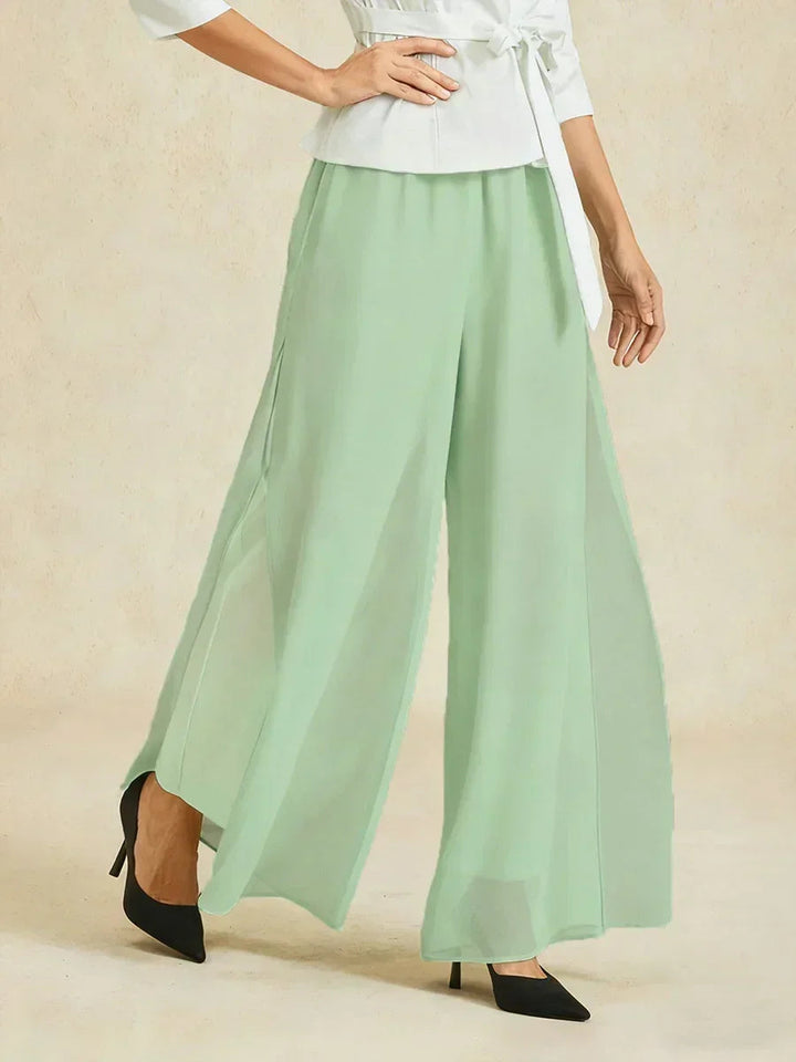 Straight Leg Pant With Chiffon Split Leg Overlay