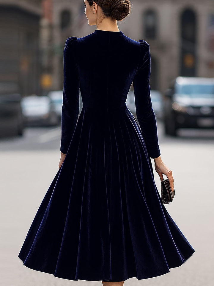 ELOWON | NAVY BLUE LONG-SLEEVE MIDI DRESS
