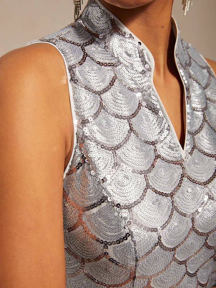 Sleeveless Fitted Mermaid Dress with Sequins