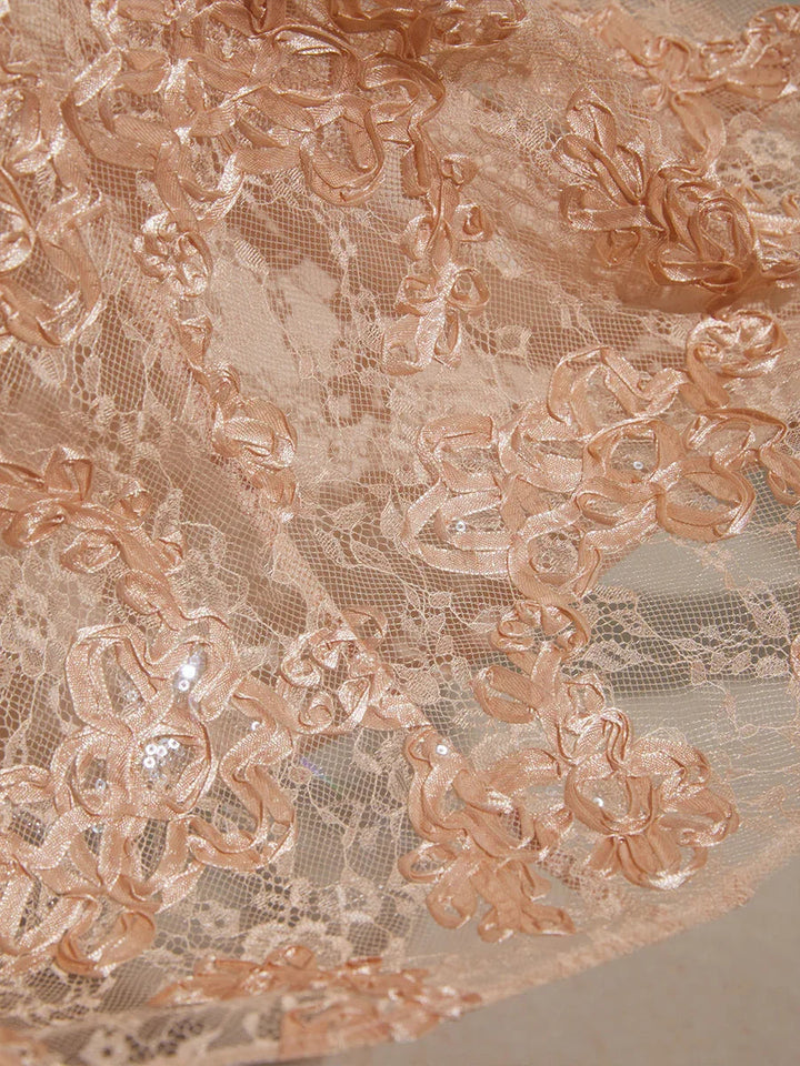 Rosette Lace Cap Sleeve V-neck Mermaid Gown