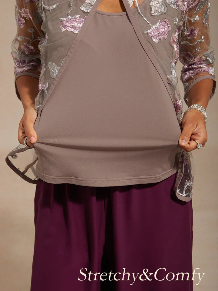 Floral Embroidered Mandarin Collar Twinset