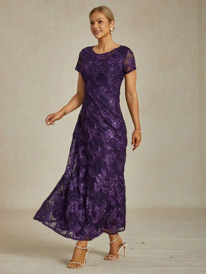 Rosette Lace A-Line Gown with Sequin Embellishment