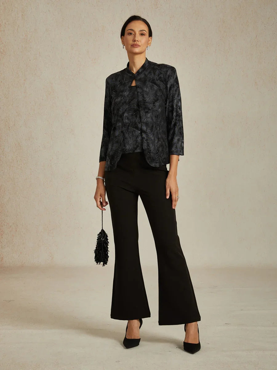 Glitter Knit Mandarin Jacket and Tank Twinset