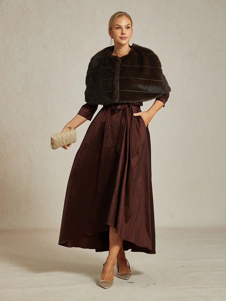 Brown Faux Fur Capelet with Rhinestone Hook-and-Eye Closure