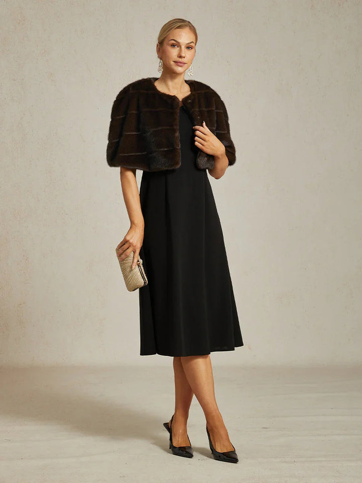 Brown Faux Fur Capelet with Rhinestone Hook-and-Eye Closure