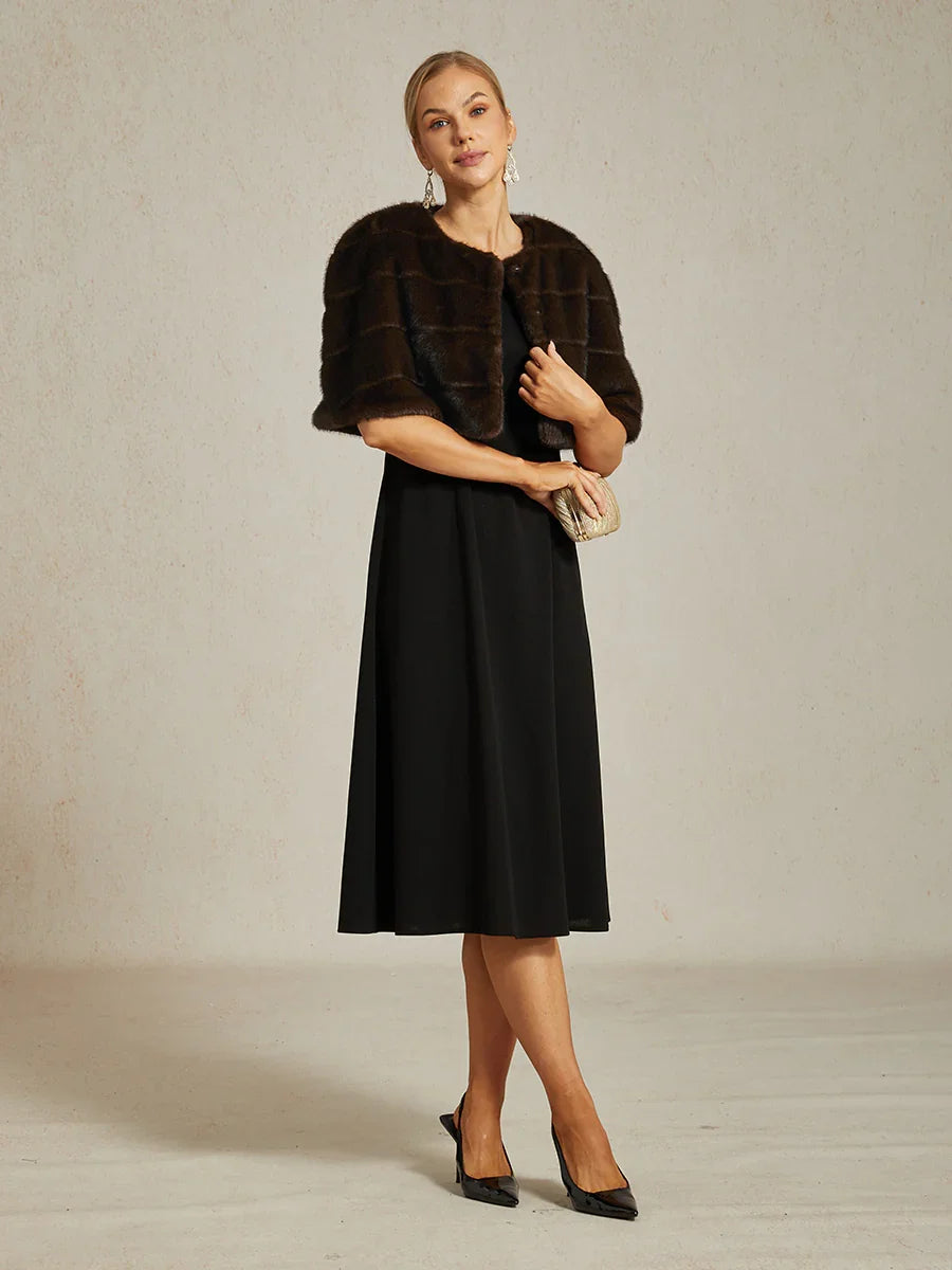 Brown Faux Fur Capelet with Rhinestone Hook-and-Eye Closure