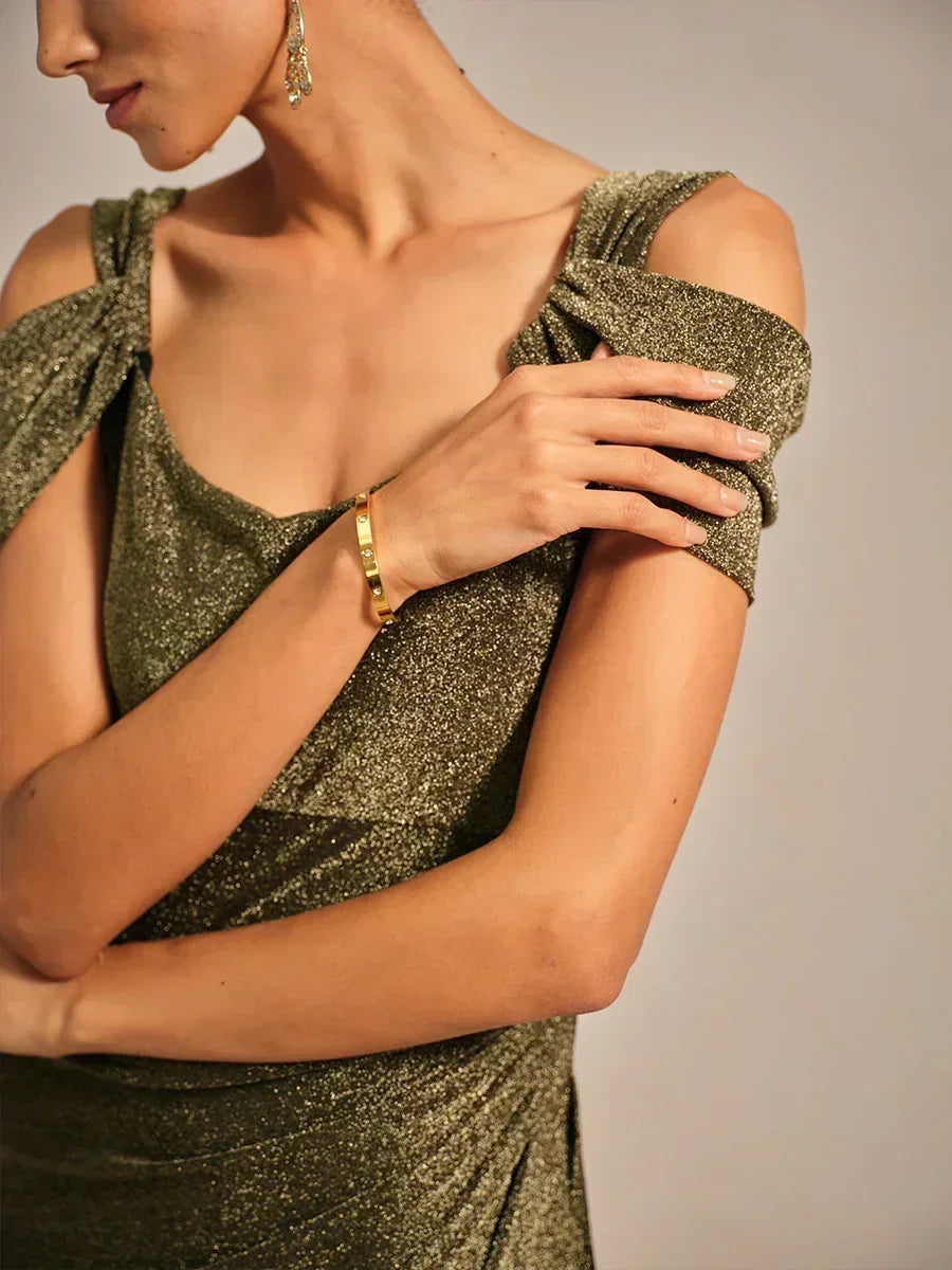 Cold Shoulder Glitter Metallic Knit Dress