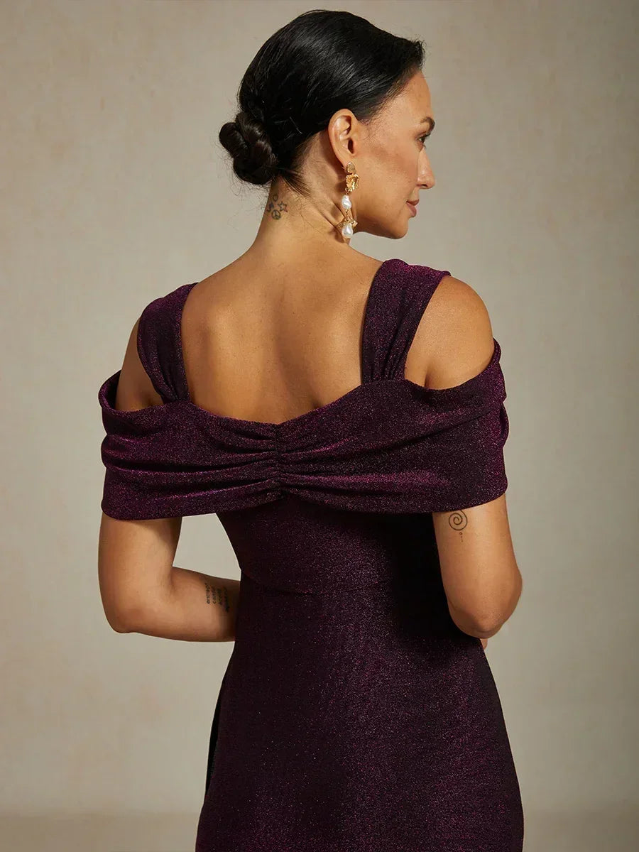 Cold Shoulder Glitter Metallic Knit Dress